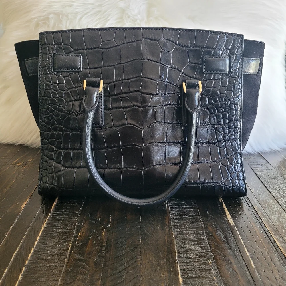 Michael Kors Black Croc Embossed Leather Tote
